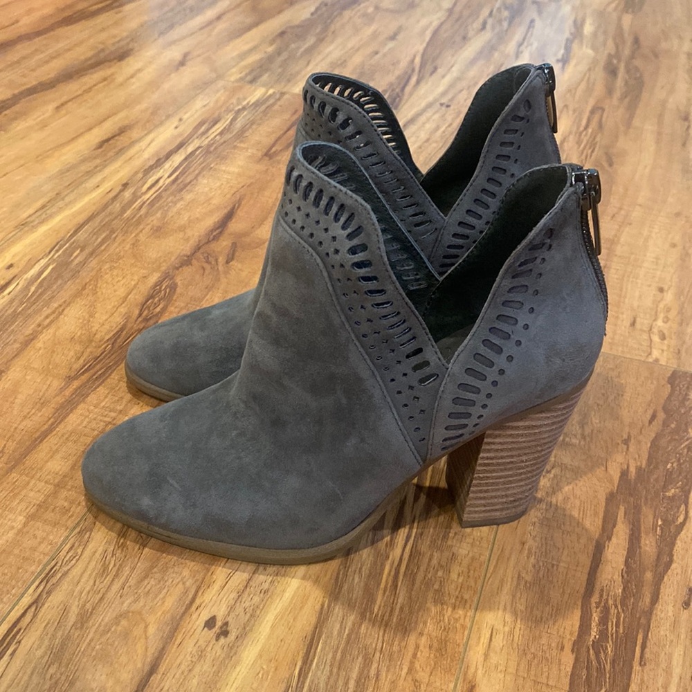 Vince Camuto grey heeled booties